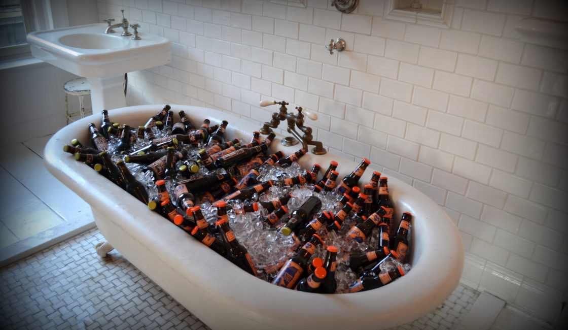 beer bottles in tub